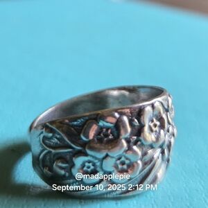 Forget Me Not Spoon Ring In Sterling Silver Hand Crafted Designer #130